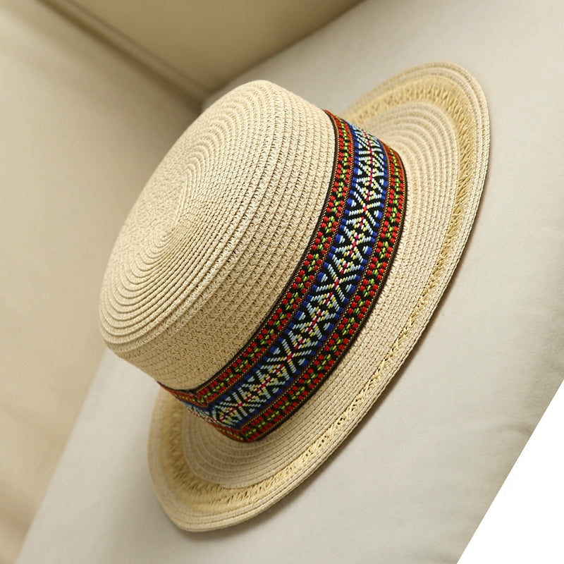 Straw Hat Women Fresh Style Flat Top Travel Foldable Hat