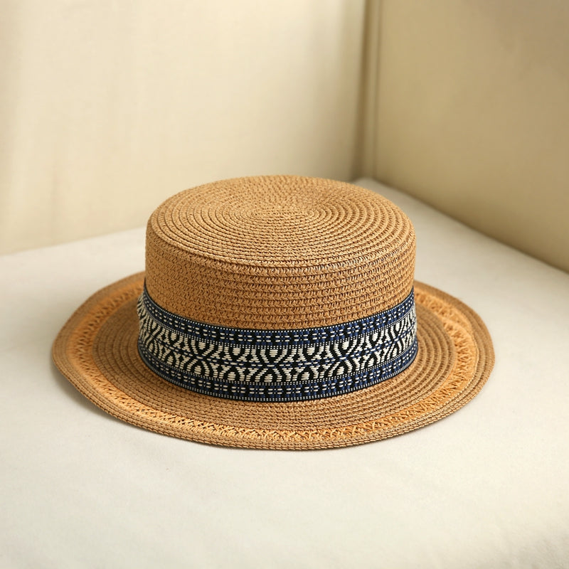 Straw Hat Women Fresh Style Flat Top Travel Foldable Hat
