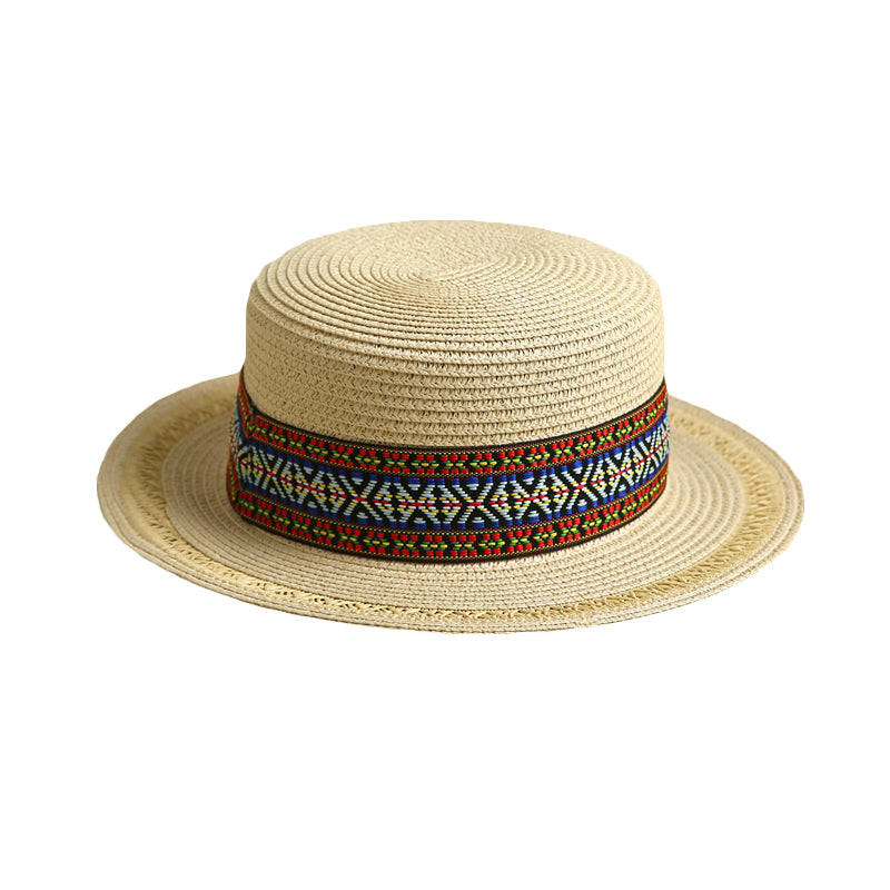 Straw Hat Women Fresh Style Flat Top Travel Foldable Hat