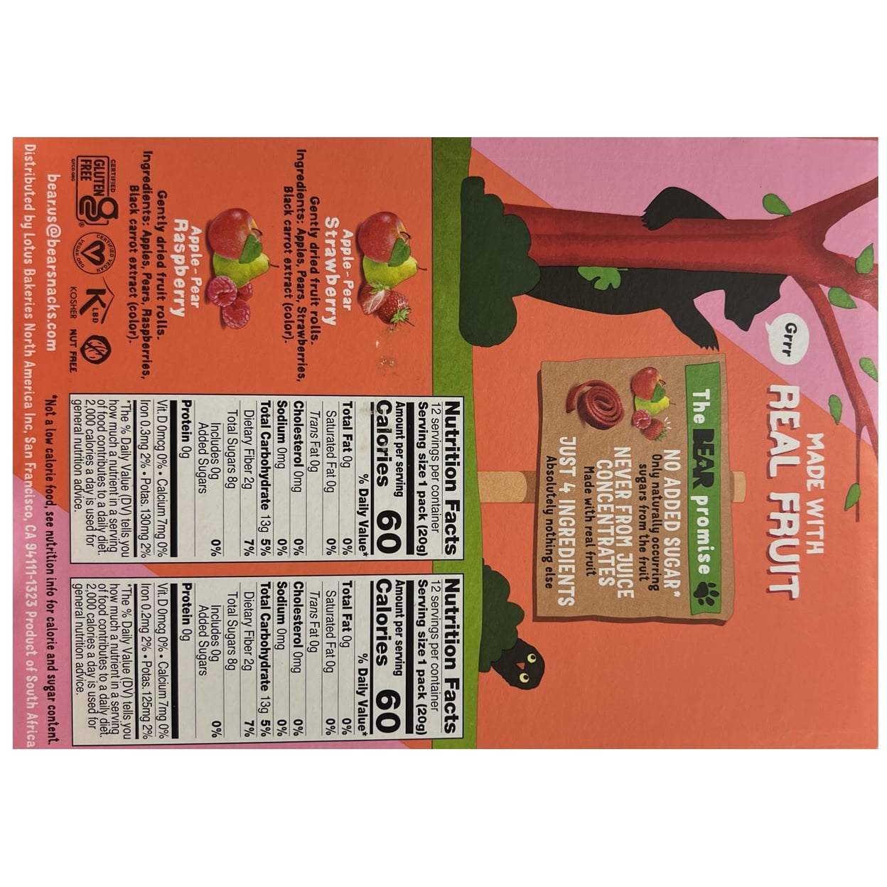 Bear Snacks No Sugar Added Fruit Rolls, Variety Pack (48 Count)