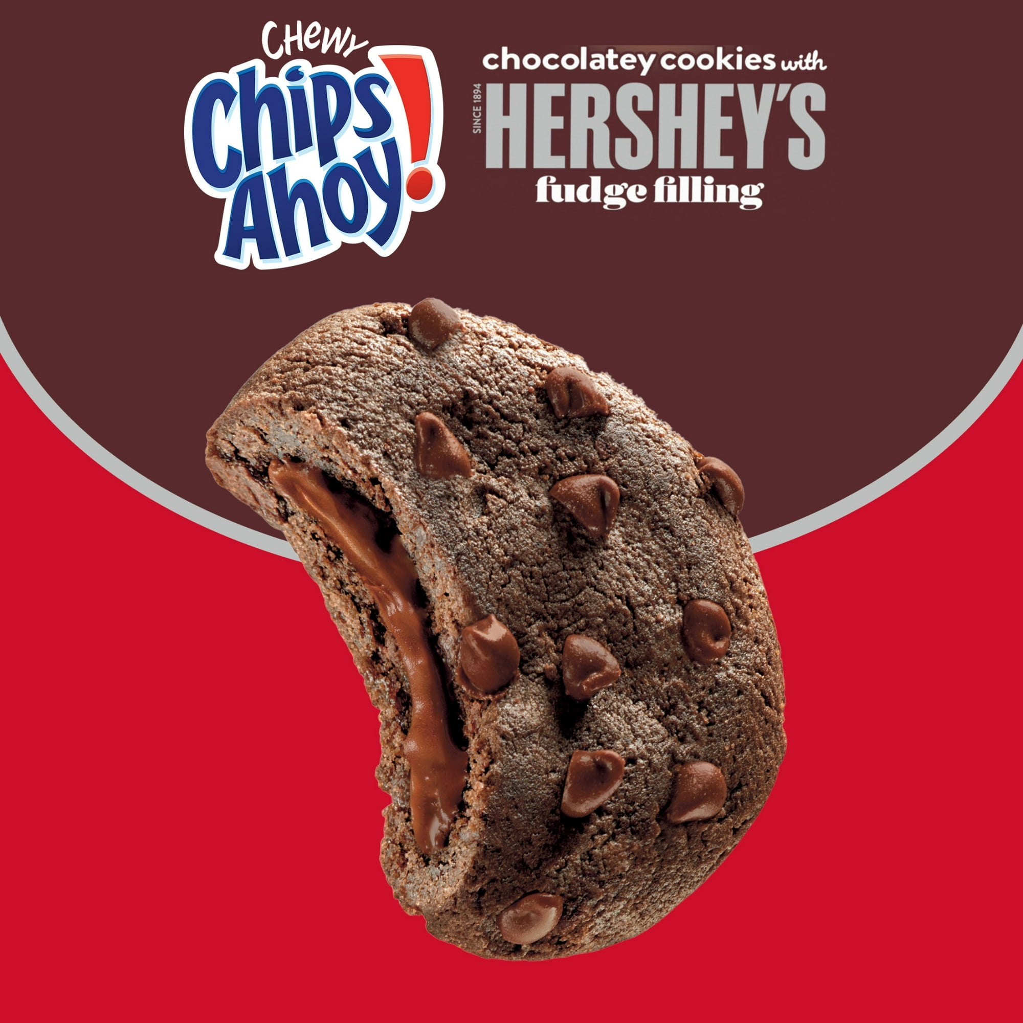 CHIPS AHOY! Chewy Chocolatey Hershey's Fudge Filled Soft Chocolate Chip Cookies, Family Size, 14.85 oz(2 Packs)