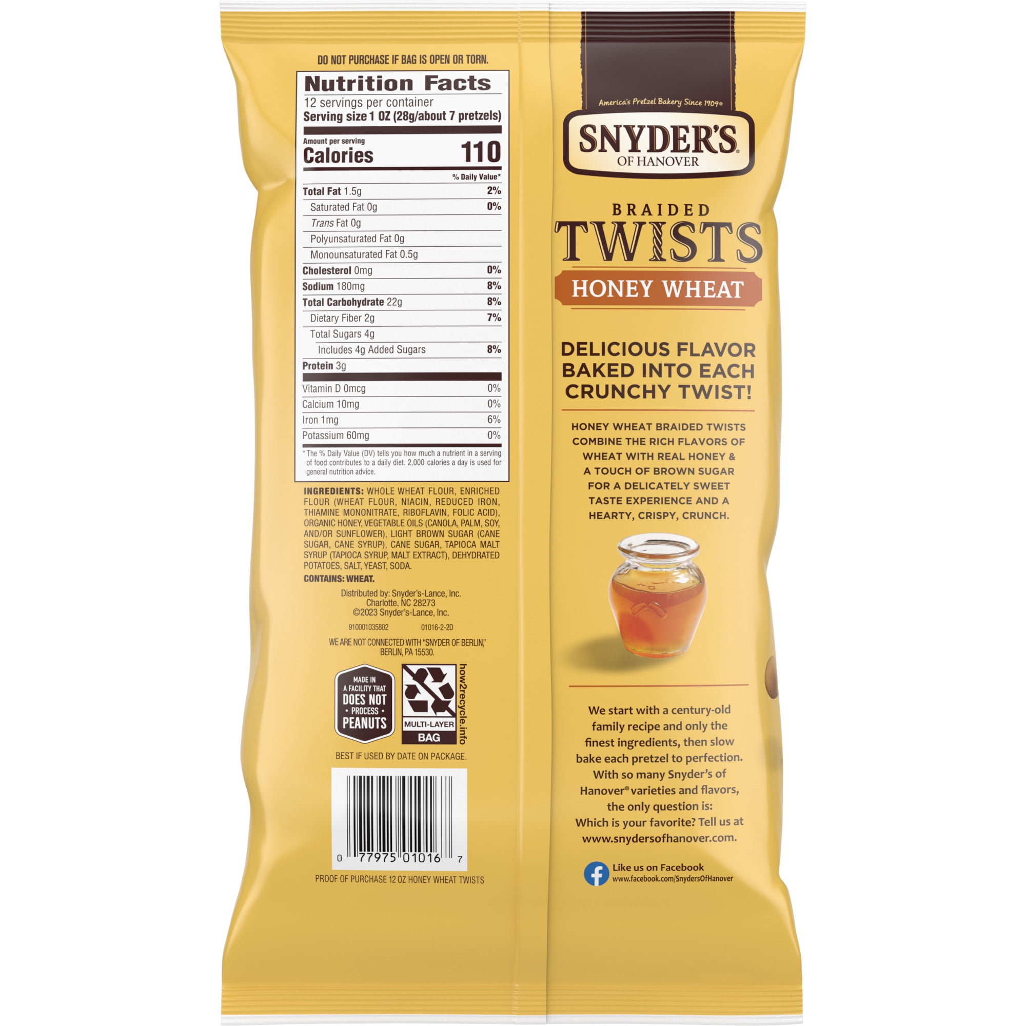 Snyder's of Hanover Pretzels, Braided Pretzel Twists Honey Wheat, 12 oz