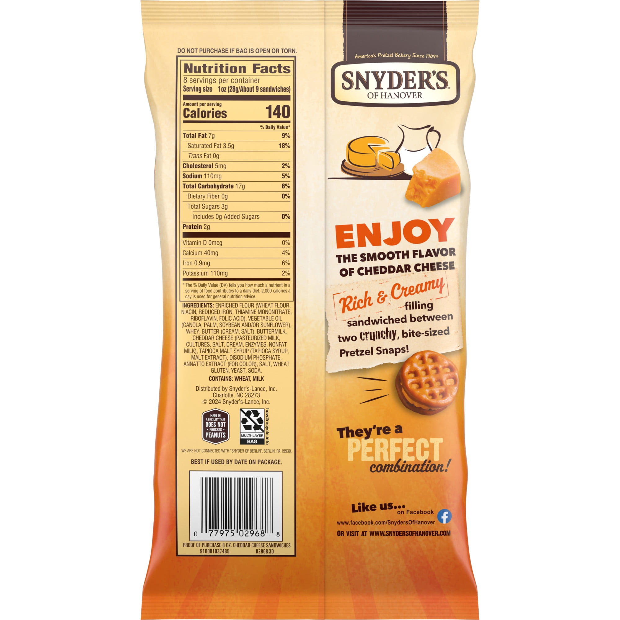 Snyder's of Hanover Cheddar Cheese Filled Pretzel Sandwiches, 8 oz