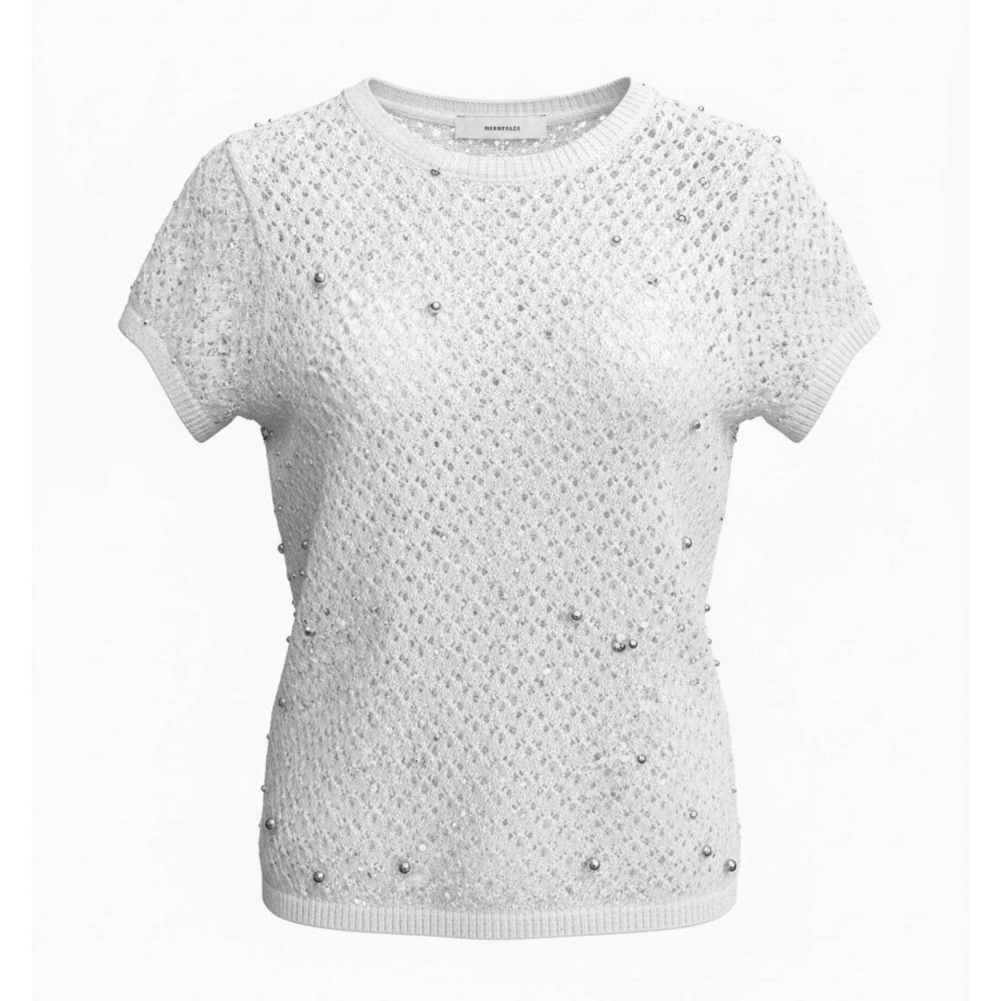 Summer multi cream color soft stretching hollow fabric design with silver beads for casual styling and special occasions