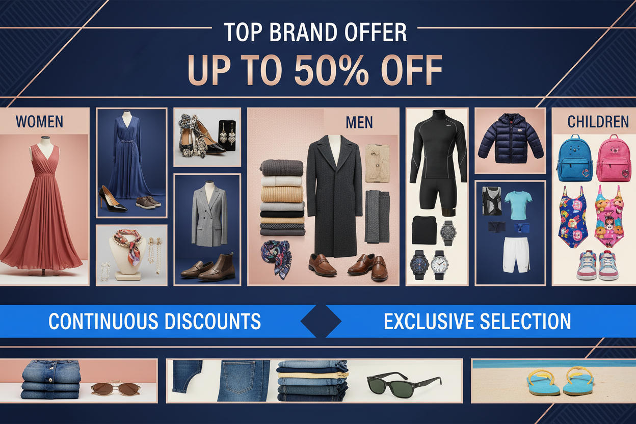 Top Brand Offer with competitive pricing: enjoy continuous discounts on an exclusive selection from the best top brands. We provide premium fashion clothing, shoes, winter coats, winter boots, summer apparel, swimwear, flip-flops, jewelry, pearl bead necklaces, model-inspired accessories, and exercise outfits for men, women, and children. All discount offers are valid for up to 50% off on selected items. Discounts are not applicable to gift cards.
Please note that during high-volume periods, orders may expe