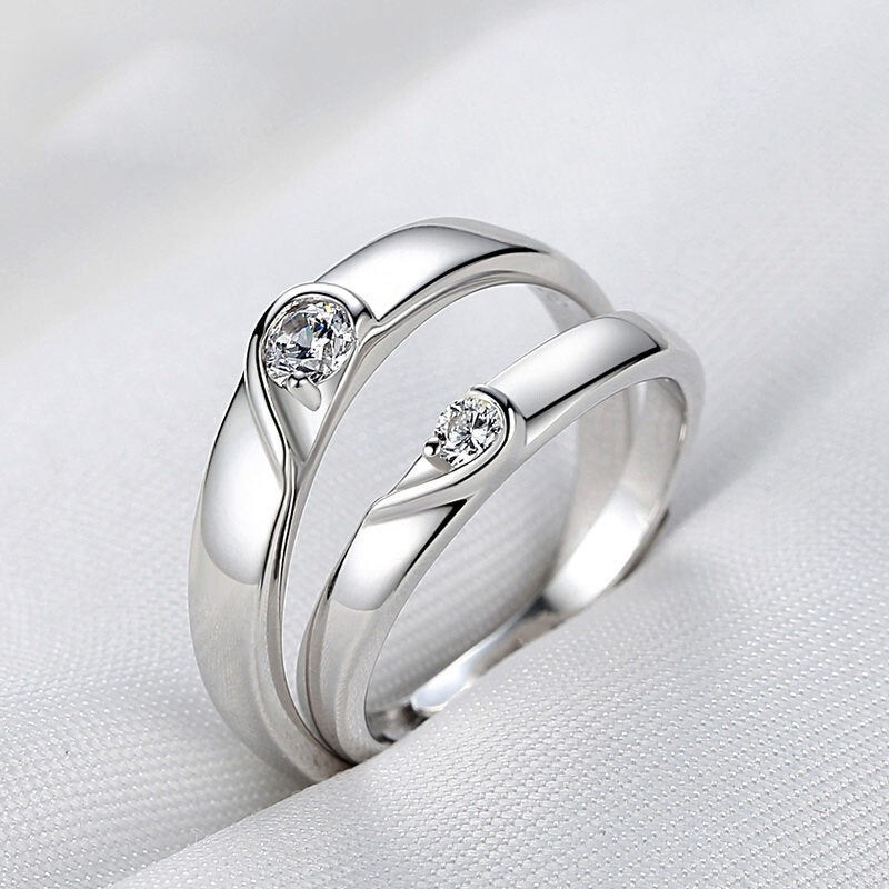 Love Heart Zircon Silver Plated Couple Ring