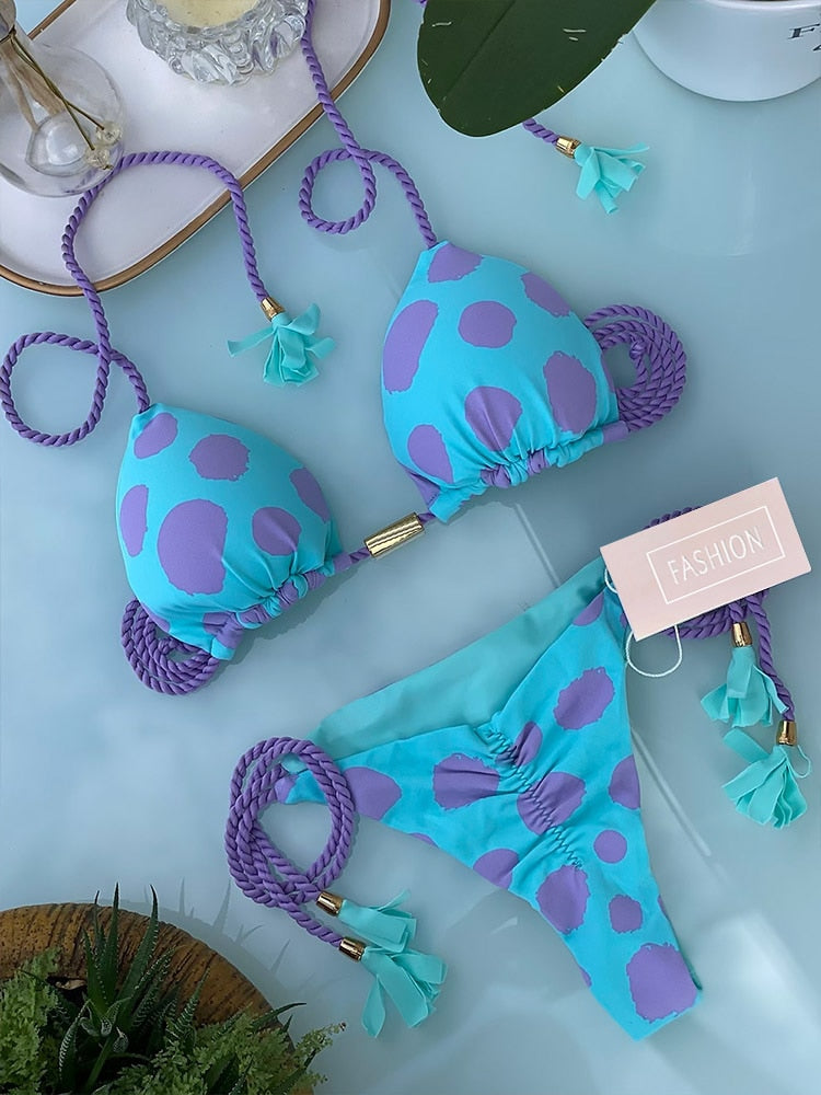 Miyouj Thong Bikini Set 2022 Blue Color Swimsuit Woman Sexy Bathing Suits Two Piece Bikinis Triangle Bandage Female Beachwear