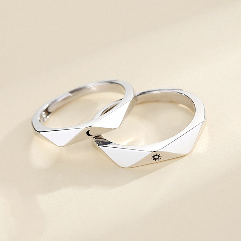 Fashion Stainless Steel Silver Plated Sun Moon Adjustable Open Ring