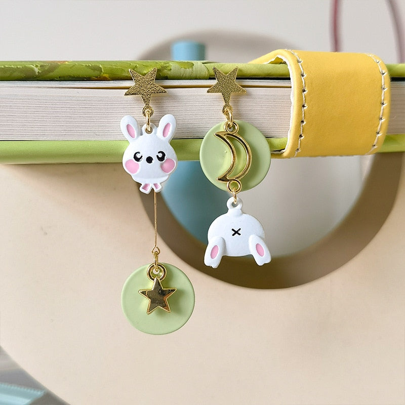 Animal Cat Cherry Blossoms Asymmetrical Earring Party Kitten Jewelry Gifts