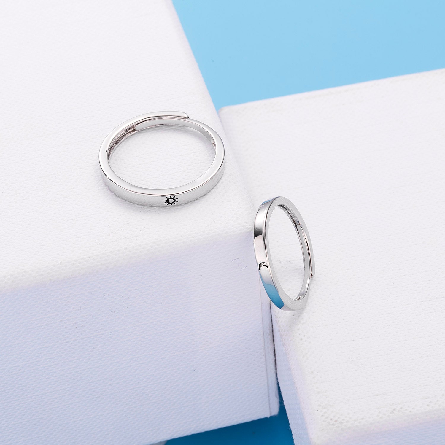 Fashion Stainless Steel Silver Plated Sun Moon Adjustable Open Ring