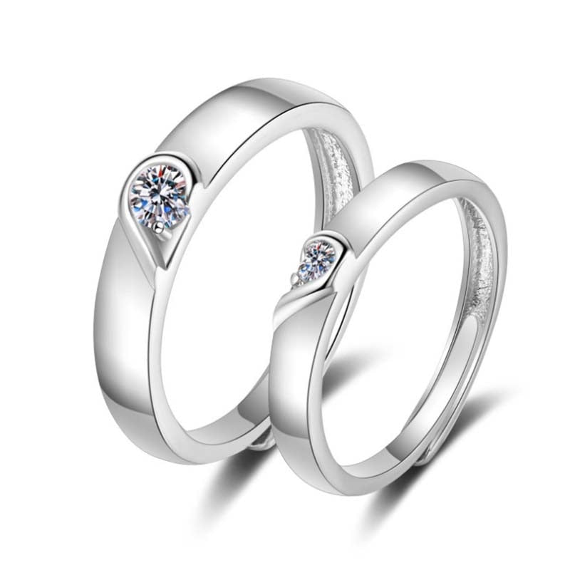 Love Heart Zircon Silver Plated Couple Ring