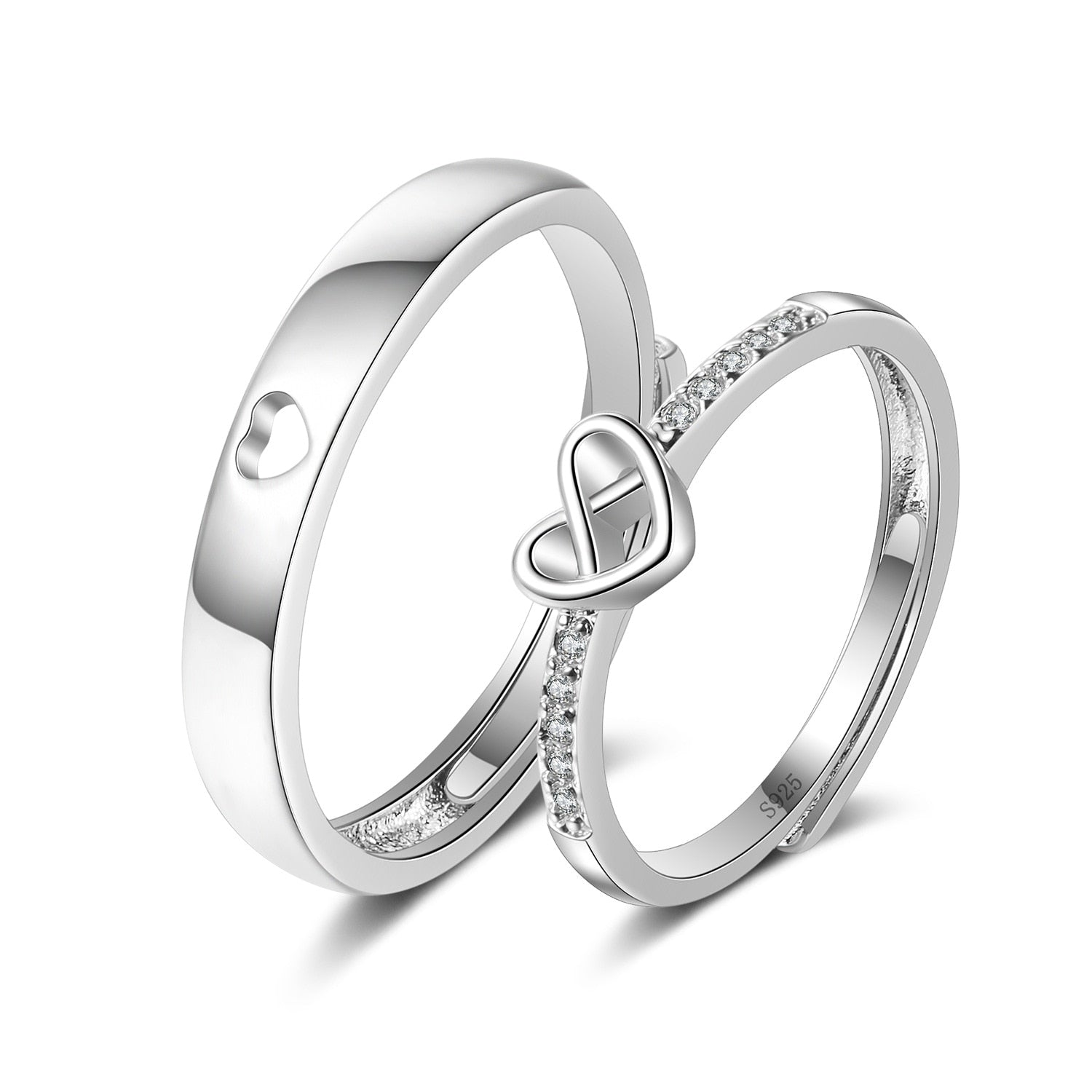 Love Heart Zircon Silver Plated Couple Ring