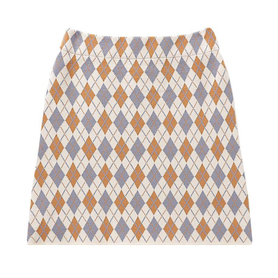 Vintage Rhombus Plaid Knitting High Waist Bodycon One Step Sweater Skirt