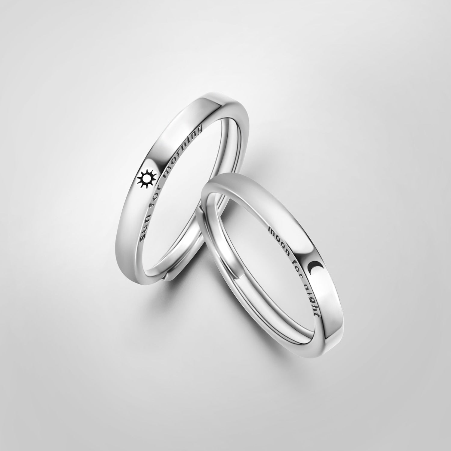 Fashion Stainless Steel Silver Plated Sun Moon Adjustable Open Ring