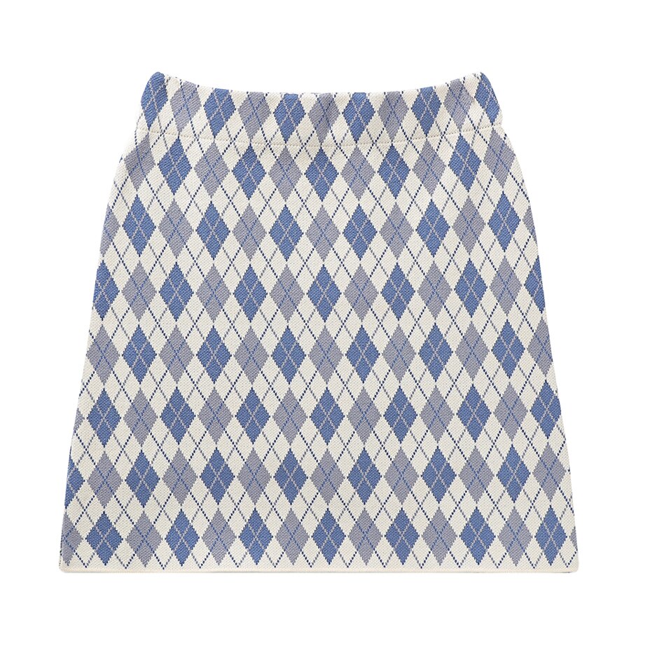 Vintage Rhombus Plaid Knitting High Waist Bodycon One Step Sweater Skirt