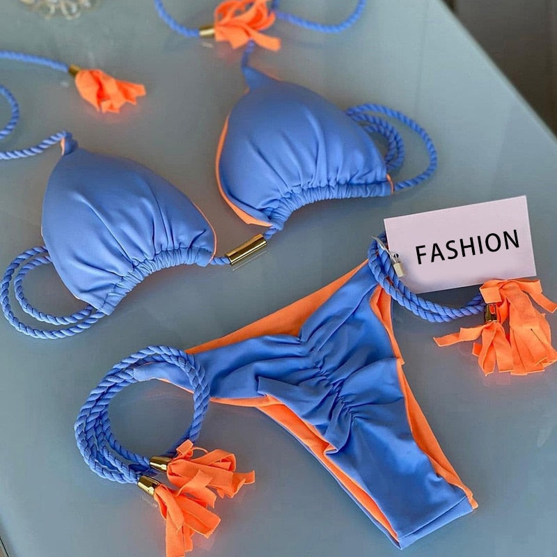 Miyouj Thong Bikini Set 2022 Blue Color Swimsuit Woman Sexy Bathing Suits Two Piece Bikinis Triangle Bandage Female Beachwear