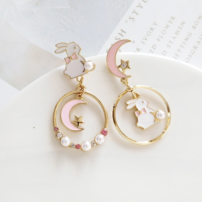 Animal Cat Cherry Blossoms Asymmetrical Earring Party Kitten Jewelry Gifts