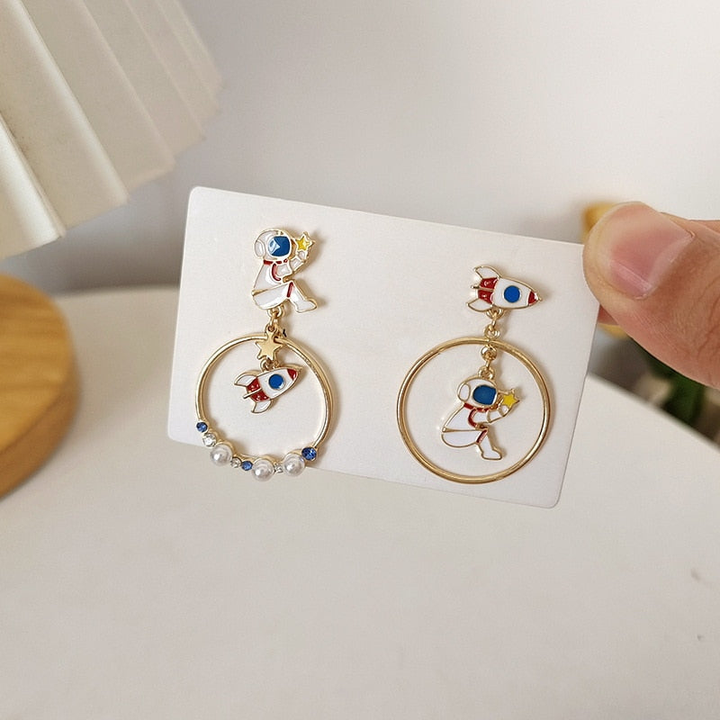 Animal Cat Cherry Blossoms Asymmetrical Earring Party Kitten Jewelry Gifts