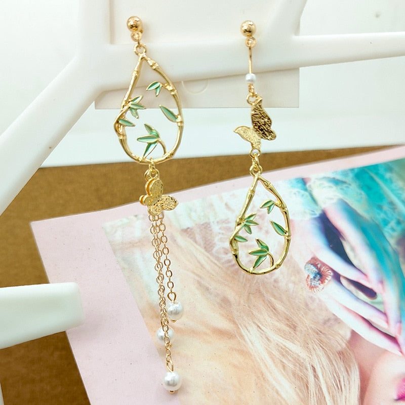 Animal Cat Cherry Blossoms Asymmetrical Earring Party Kitten Jewelry Gifts