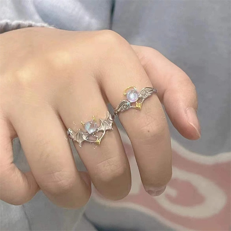 Romantic Angel and Demon Wings Couple Ring