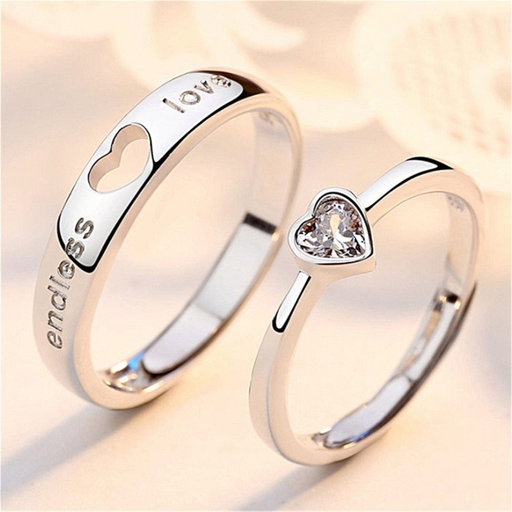 2Pcs Luxury Zircon Heart Couple Ring