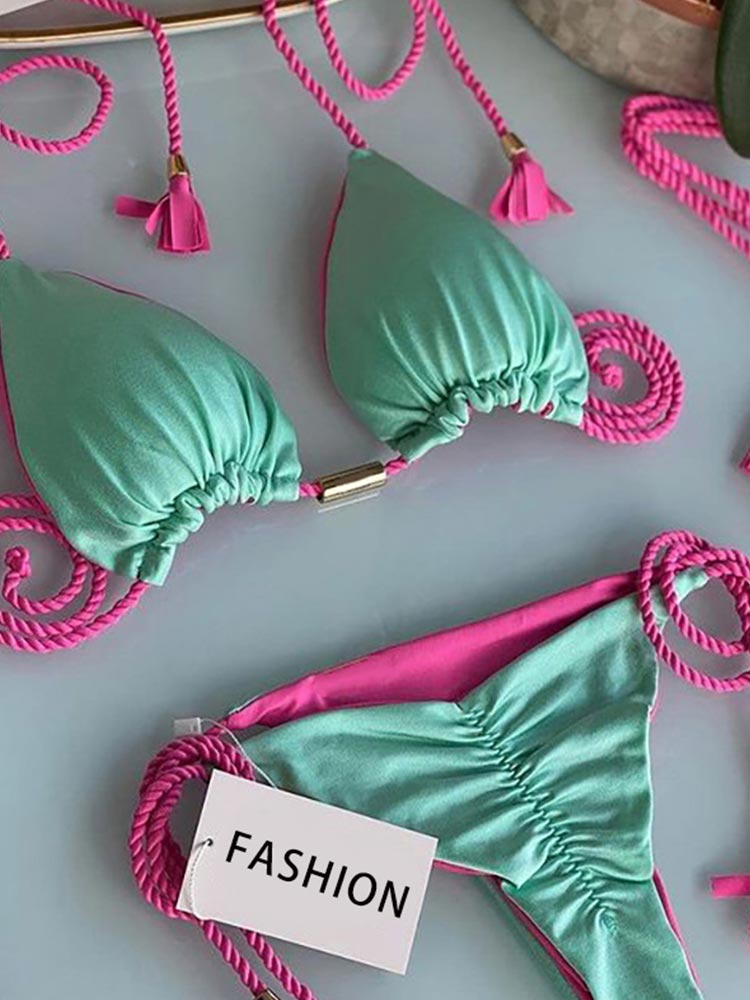 Miyouj Thong Bikini Set 2022 Blue Color Swimsuit Woman Sexy Bathing Suits Two Piece Bikinis Triangle Bandage Female Beachwear