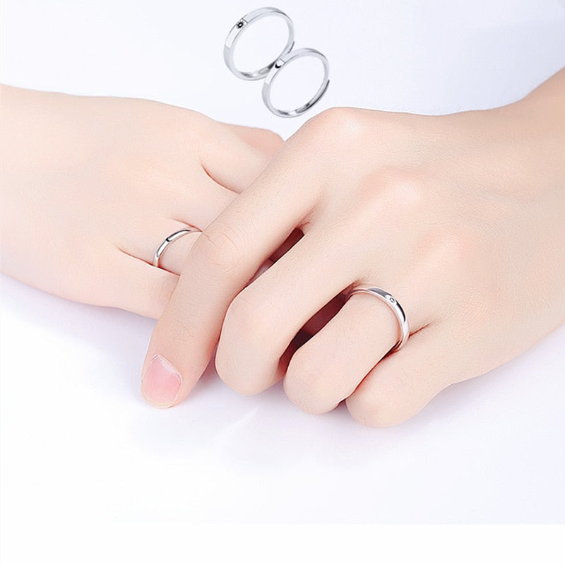Fashion Stainless Steel Silver Plated Sun Moon Adjustable Open Ring