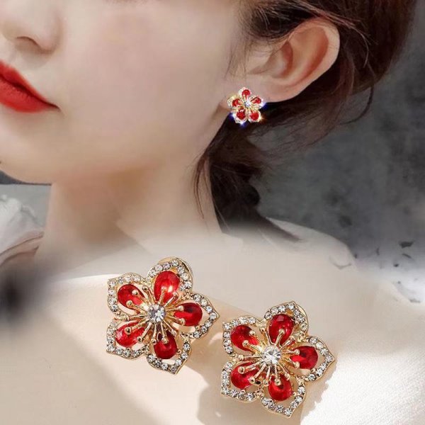 Korea Flower Crystal Temperament Geometric Shiny Zircon Earrings