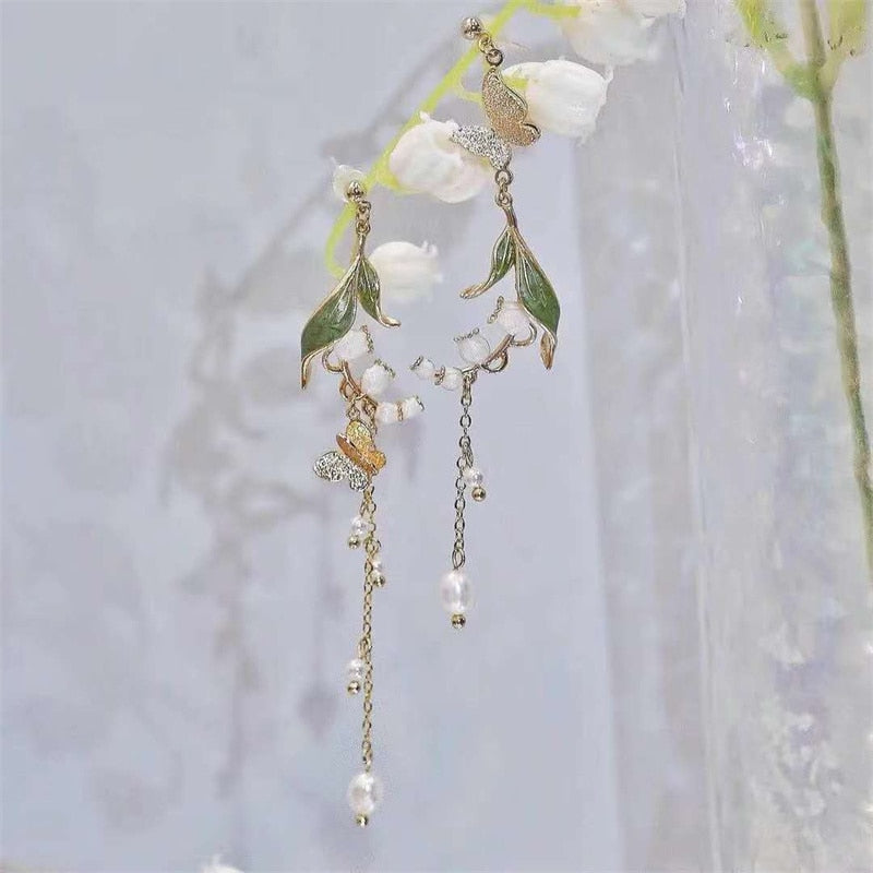 Animal Cat Cherry Blossoms Asymmetrical Earring Party Kitten Jewelry Gifts