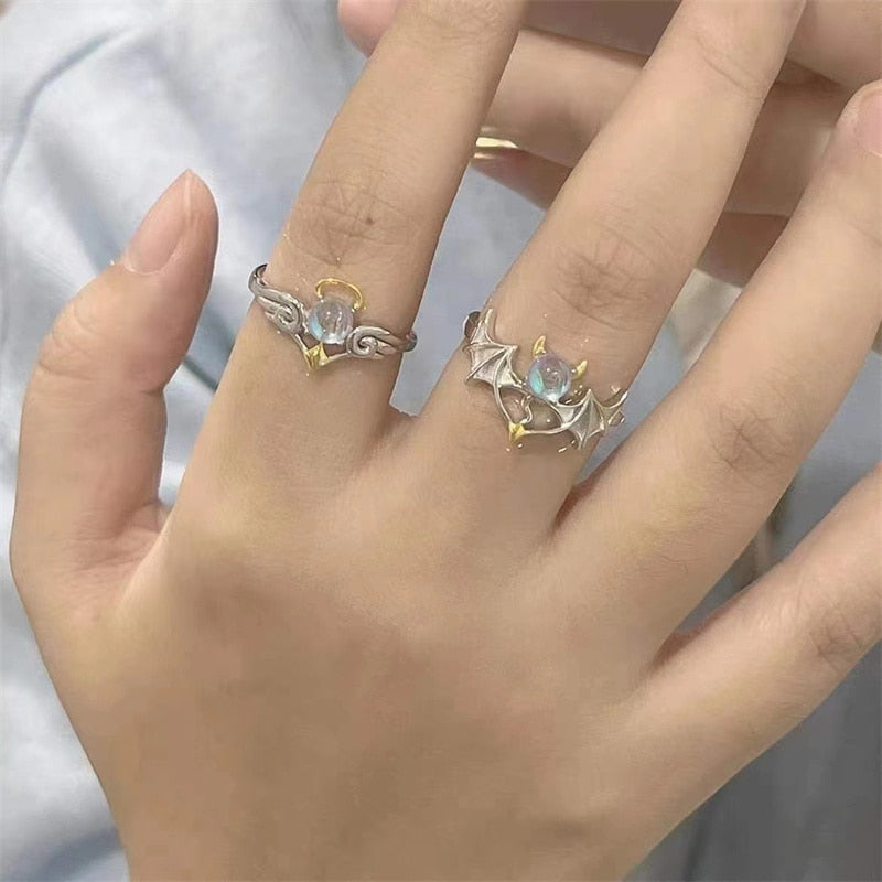 Romantic Angel and Demon Wings Couple Ring
