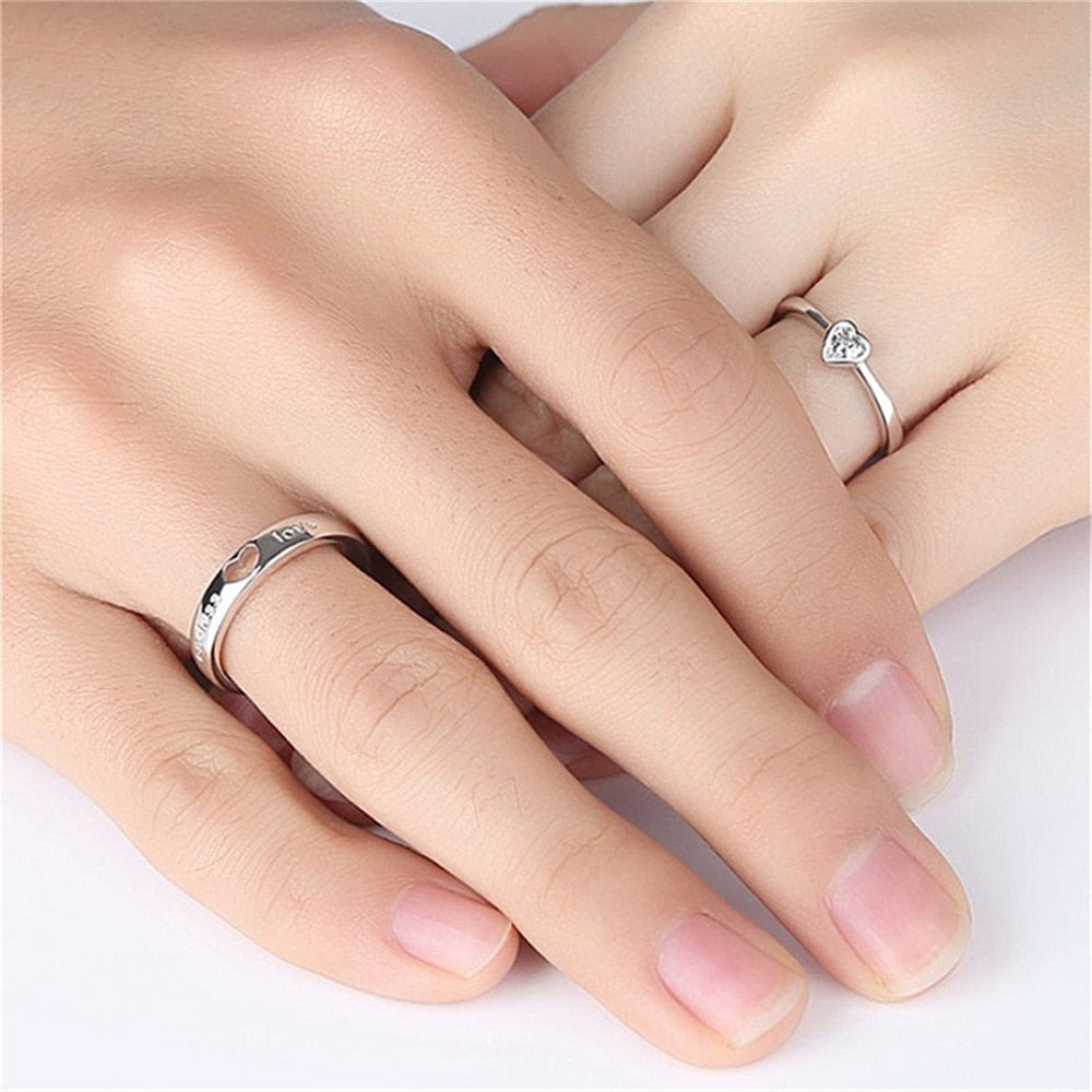 2Pcs Luxury Zircon Heart Couple Ring