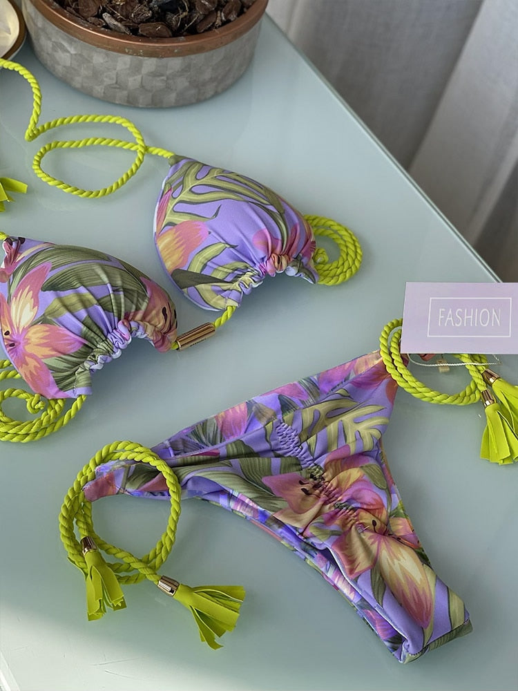 Miyouj Thong Bikini Set 2022 Blue Color Swimsuit Woman Sexy Bathing Suits Two Piece Bikinis Triangle Bandage Female Beachwear