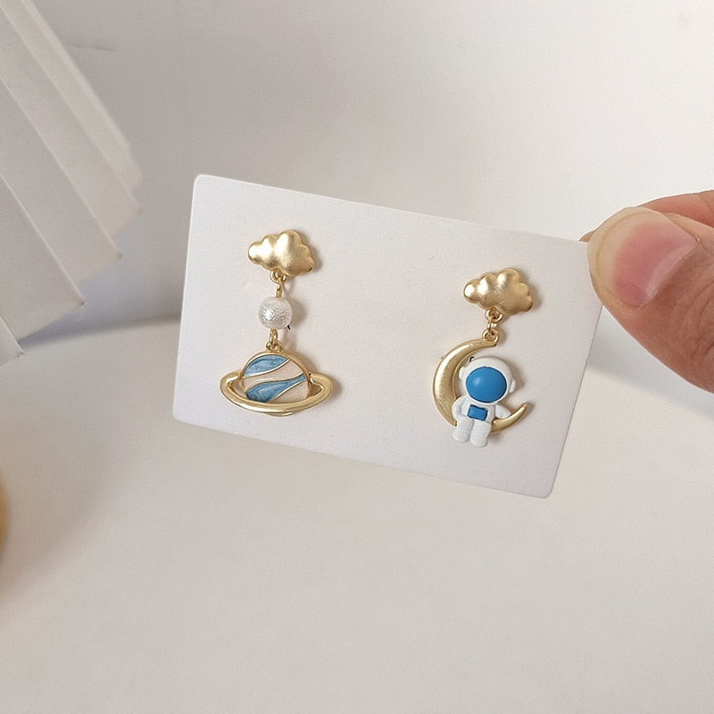 Animal Cat Cherry Blossoms Asymmetrical Earring Party Kitten Jewelry Gifts