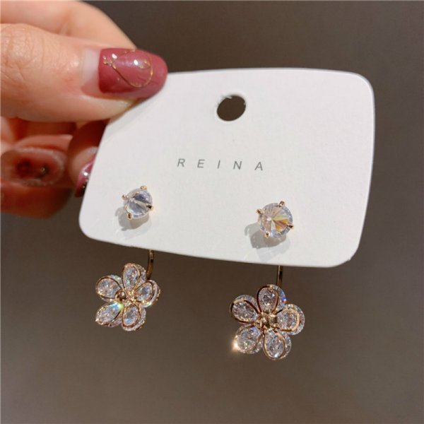 Korea Flower Crystal Temperament Geometric Shiny Zircon Earrings