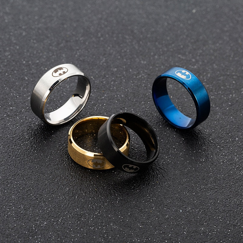 Fashion Laser Logo Bat Rings Stainless Steel for Men