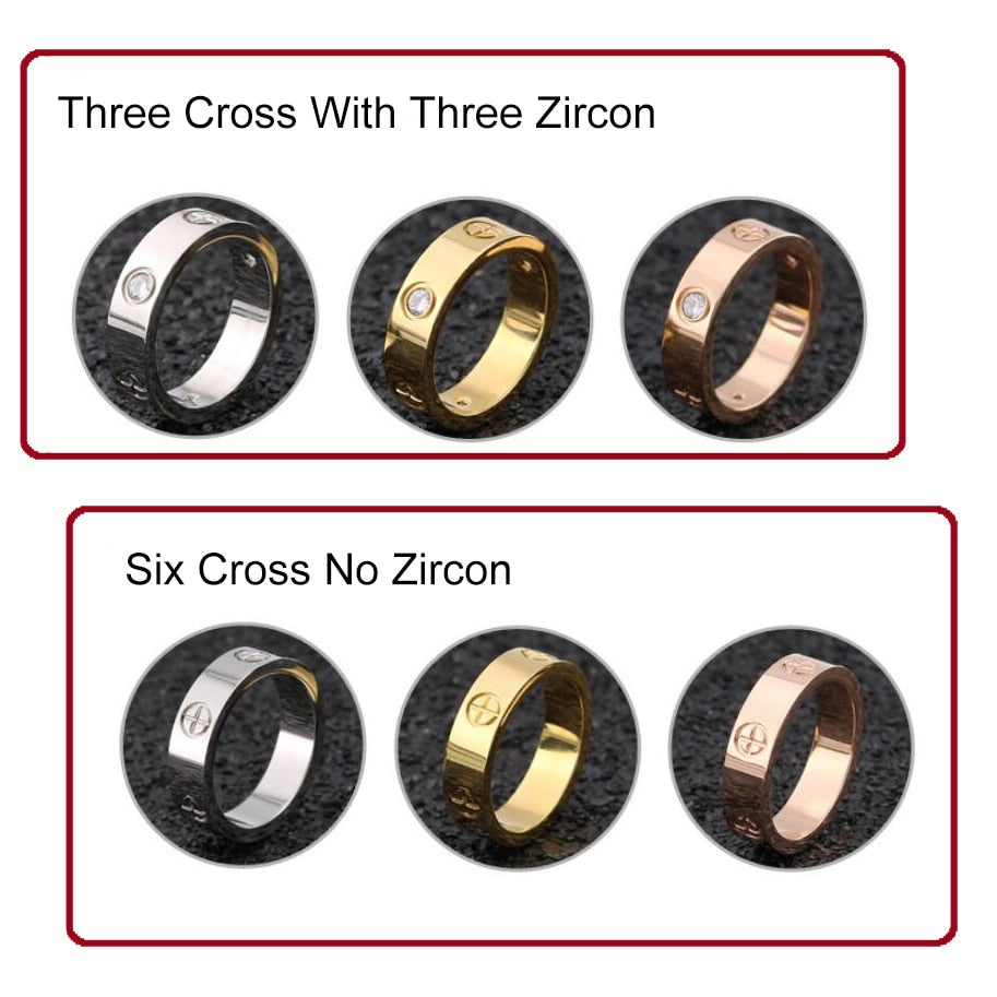 Trendy CZ Crystal Stainless Steel Rose Gold Color Love Ring