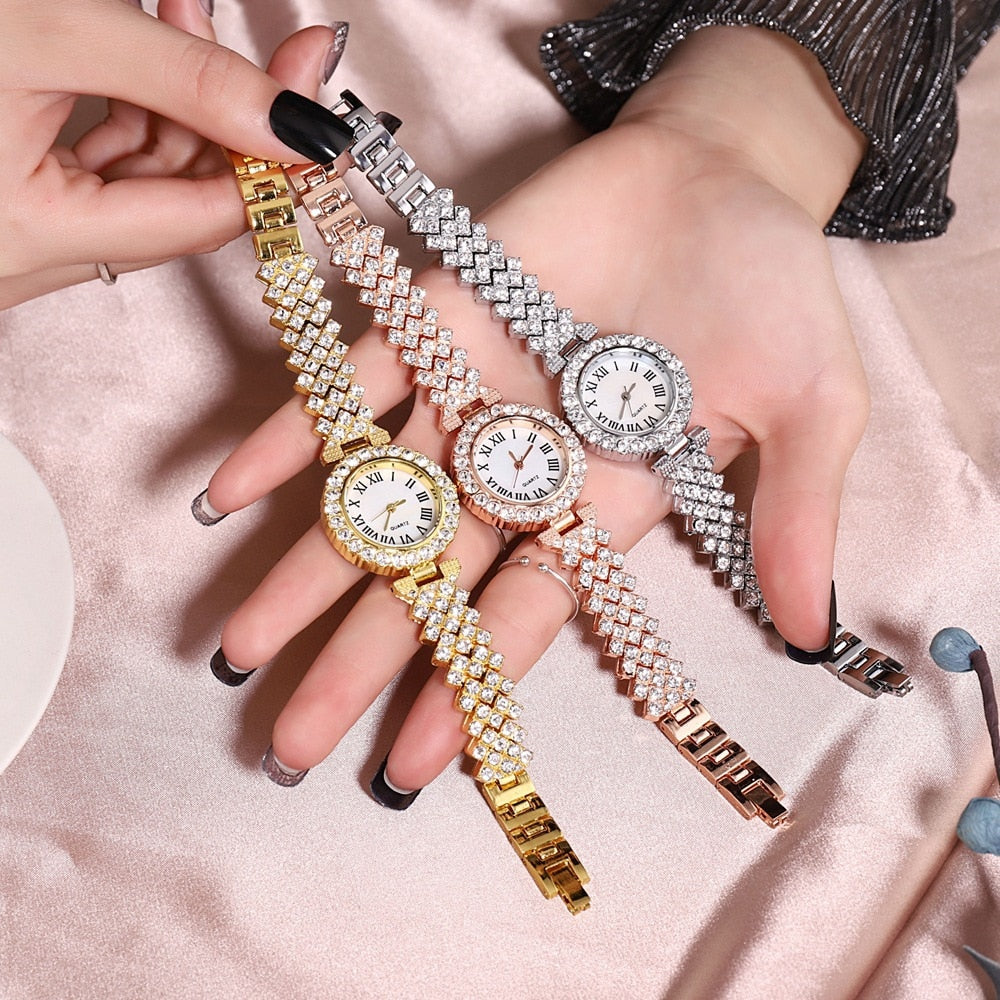 Luxury steel belt Love Steel belt Rhinestone Quartz Wrist Watch