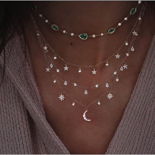 New Fashion Gold Crystal Stars Pendant Necklace