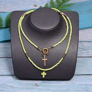 MOON GIRL 85cm Long Double Layer Cross Pendant Necklace