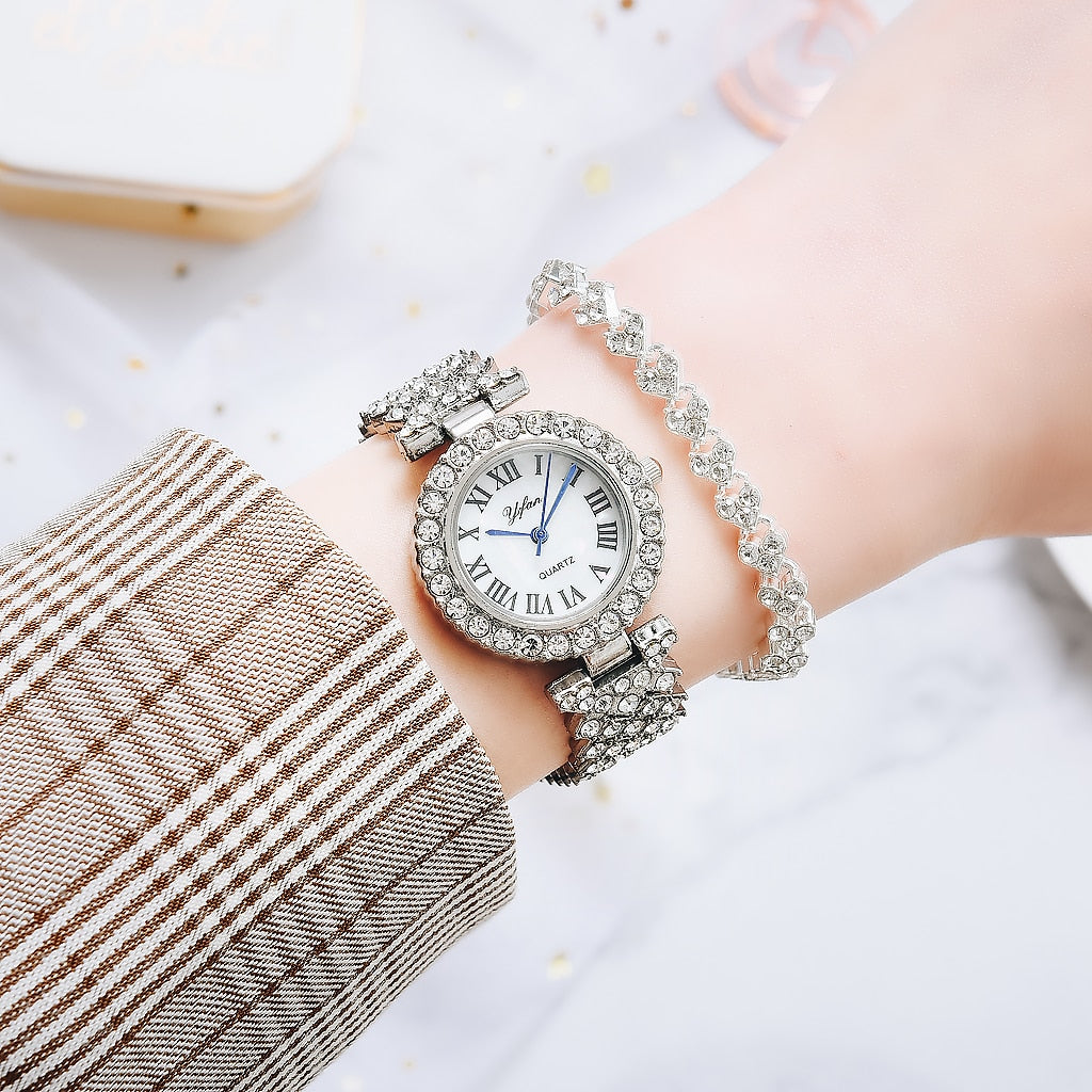 Luxury Women Rose Gold Quartz Diamond Watch