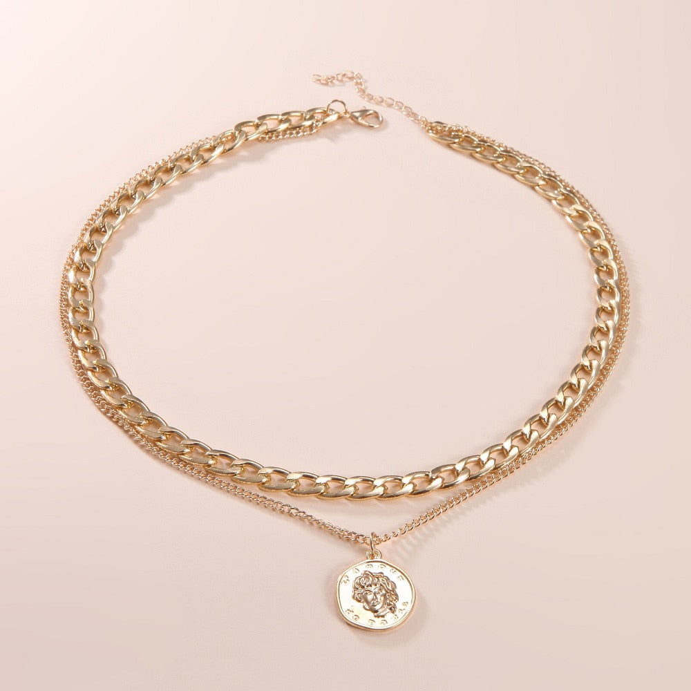 SUMENG New Fashion Vintage Multi-layer Coin Chain Choker Necklace