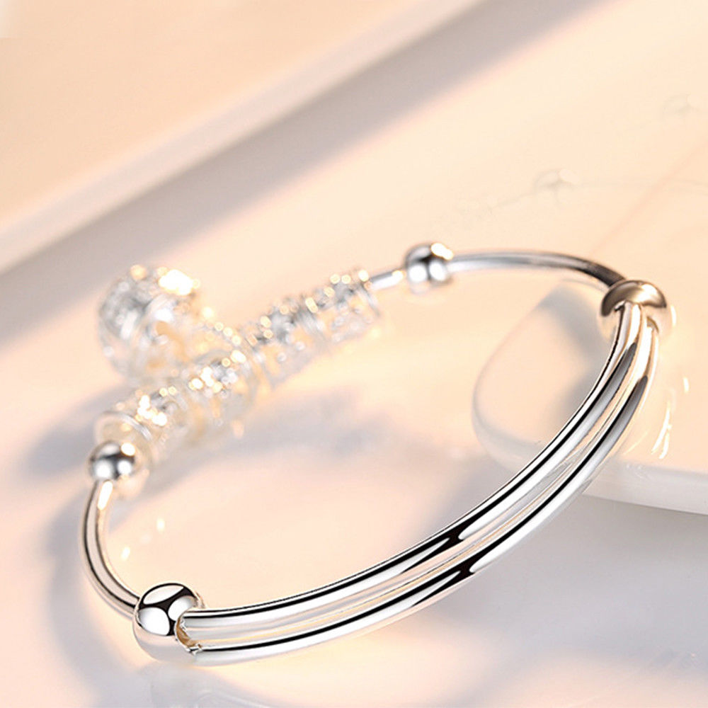 Fine 925 Sterling Silver hollow Bells ball bangles adjustable Bracelets