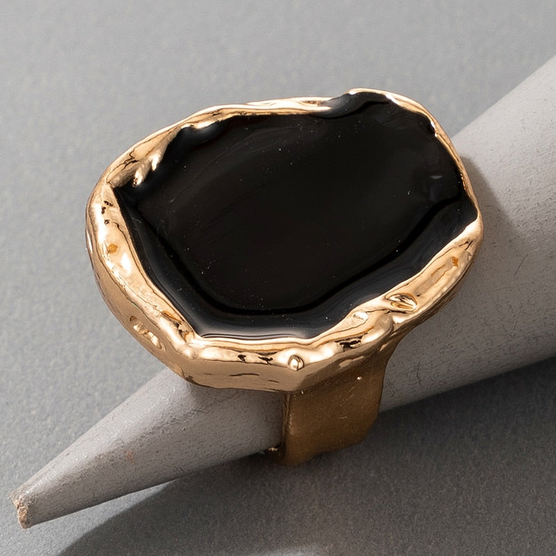 Tocona Bohemian Black Stone Gold Ring for Women