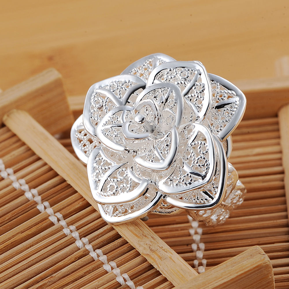 DOTEFFIL 925 Sterling Silver Opening Three-Tiered Flower Ring