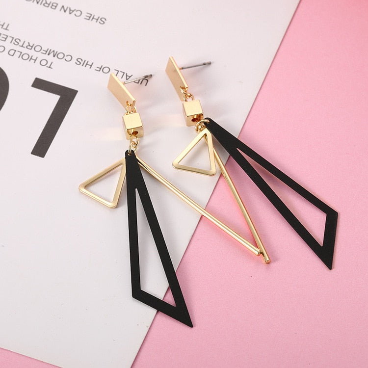 Korean Long Statement Geometric Triangle Tassel Dangle Drop Earrings
