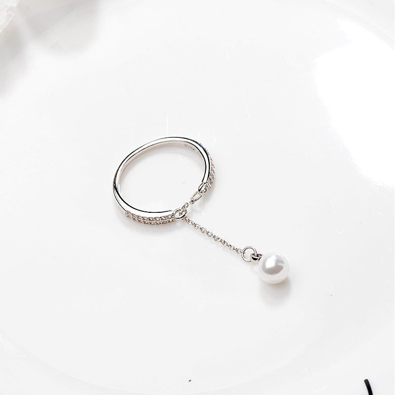 Simulated Pearl Chain Tassel Adjustable Ring