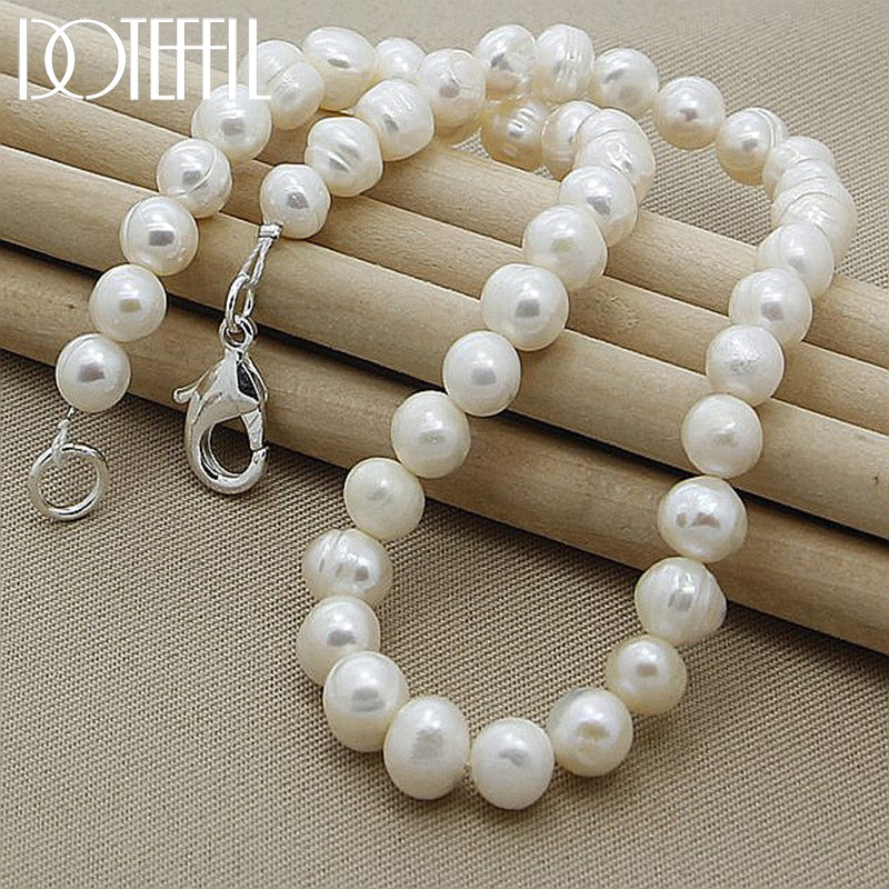 DOTEFFIL 8mm Natural Pearl Chain Necklace
