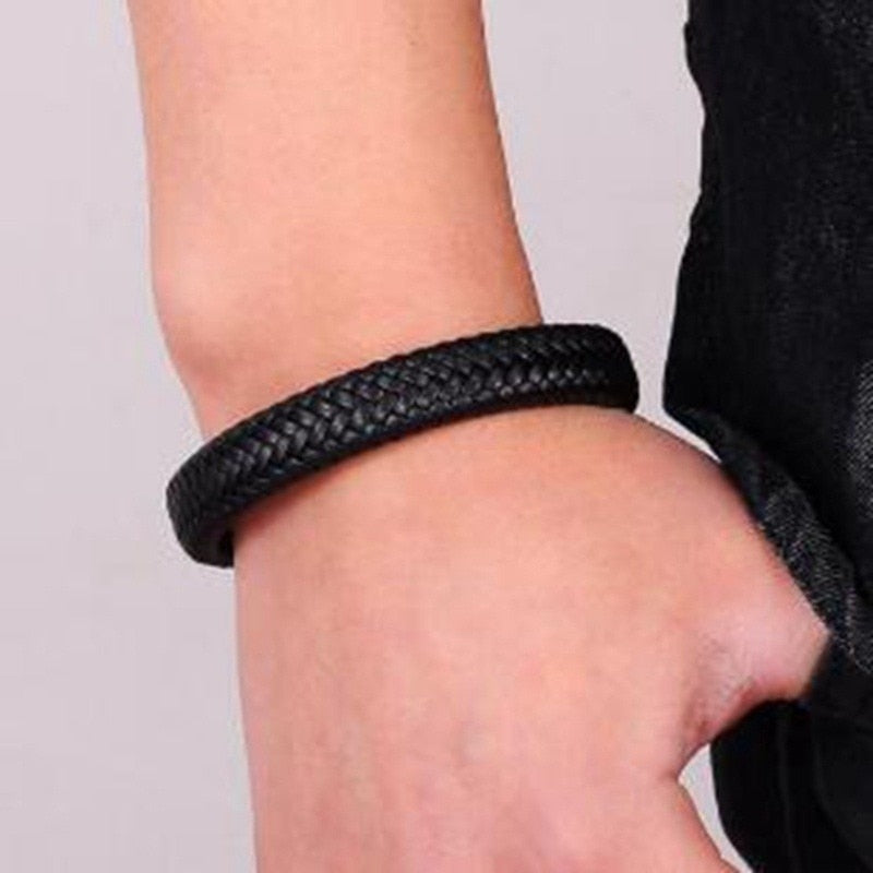 Black Braided Leather Wrap Infinity Bracelet