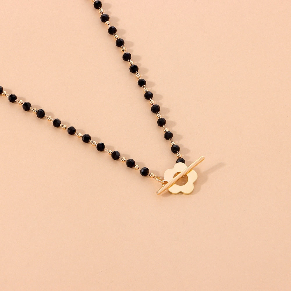 SUMENG Luxury Flower Lariat Black Crystal Glass Bead Chain Choker Necklace
