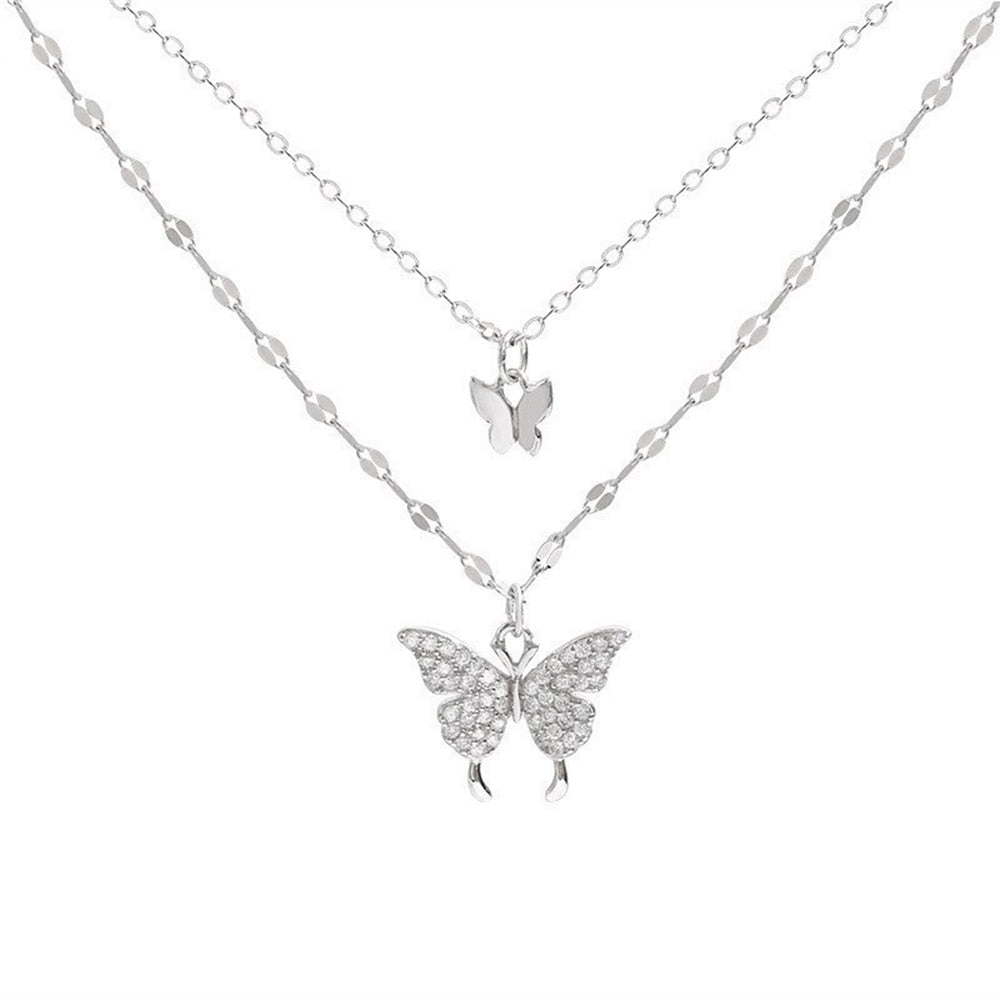 New Shiny Butterfly Double Layer Clavicle Chain Necklace